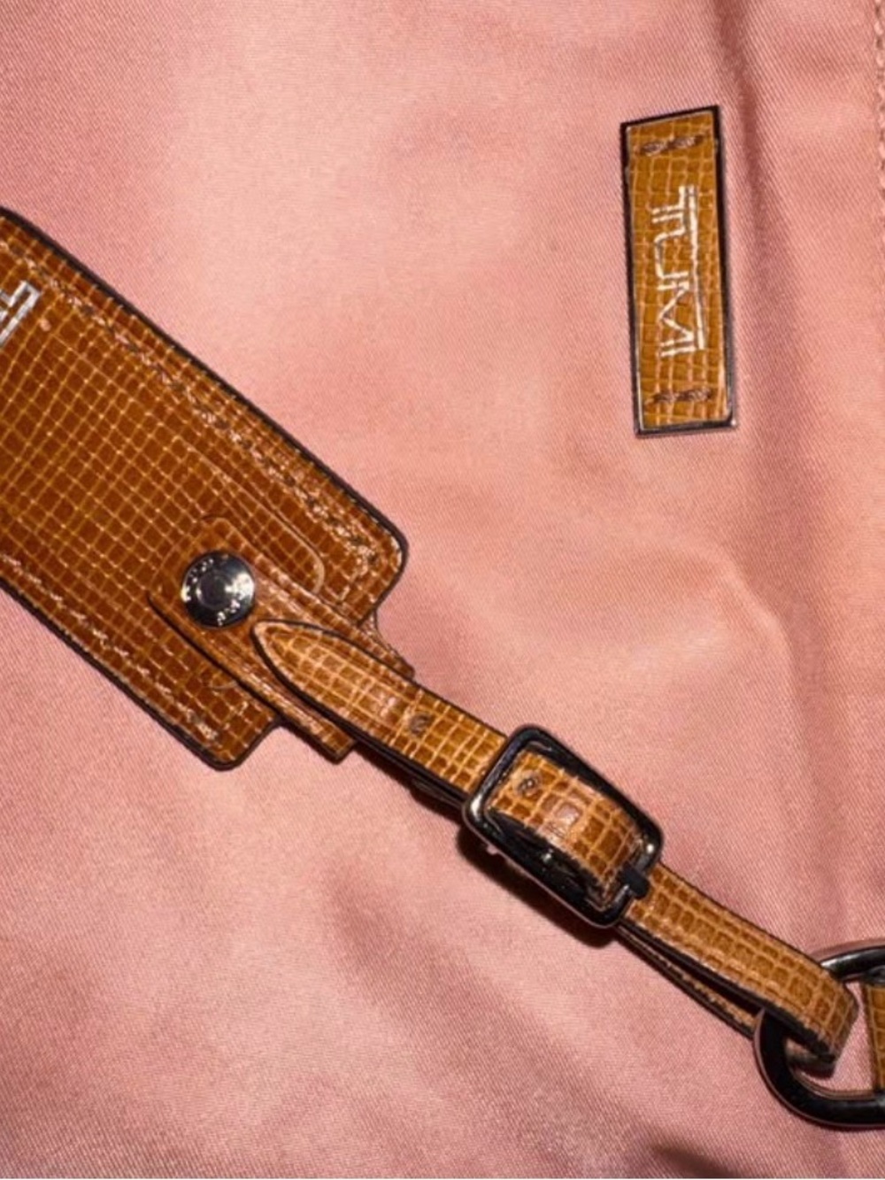 Tumi Pink Crossbody Bag with Brown Trim - Picture 4 of 7
